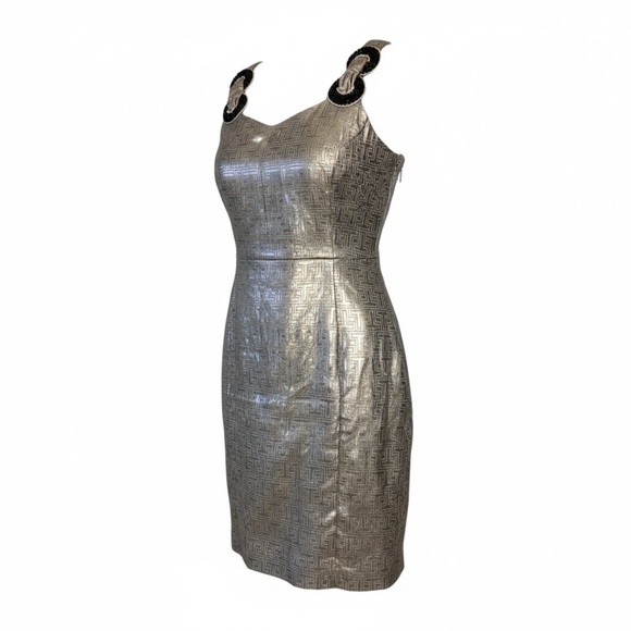 Tory Burch Silver Sleeveless Dress unique shimmer pattern party perfect size 4 - Picture 2 of 11